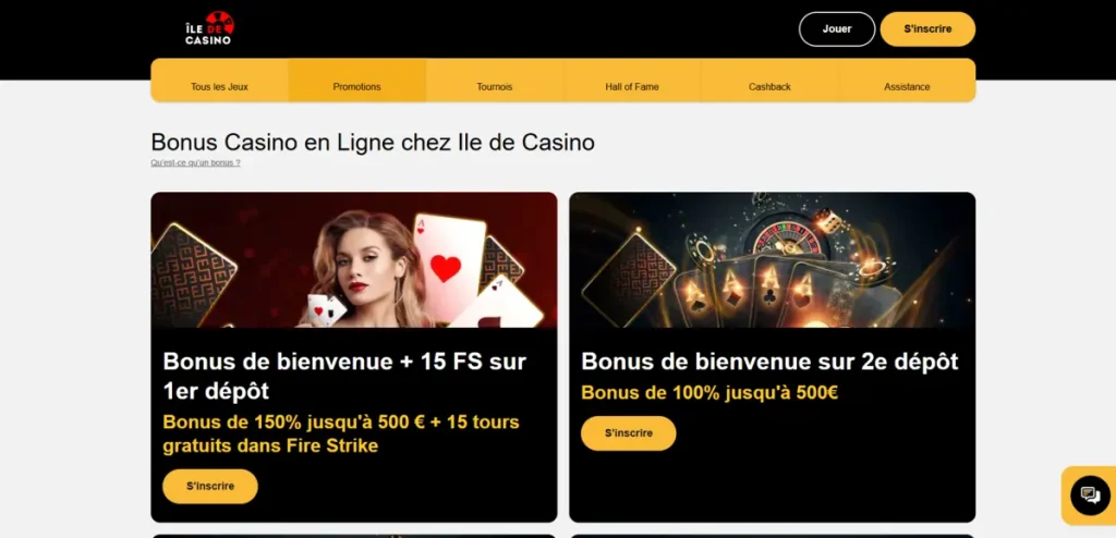 Bonus disponible sur ile casino